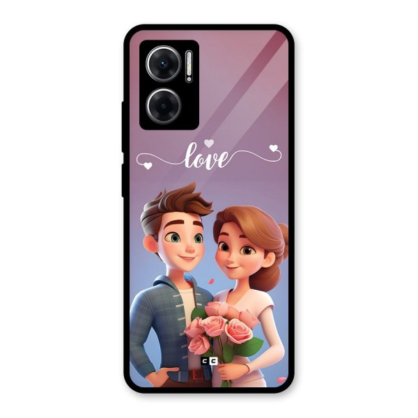 Couple With Flower Glass Back Case for Redmi 11 Prime 5G