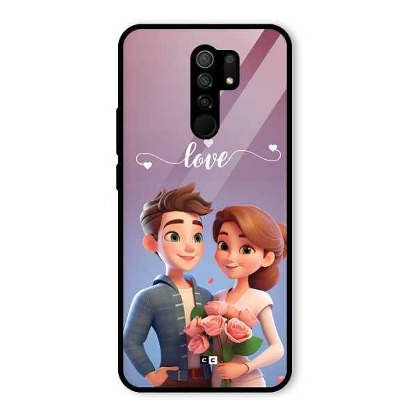 Couple With Flower Glass Back Case for Redmi 9 Prime
