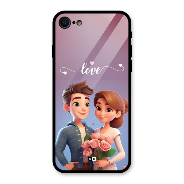 Couple With Flower Glass Back Case for iPhone 7