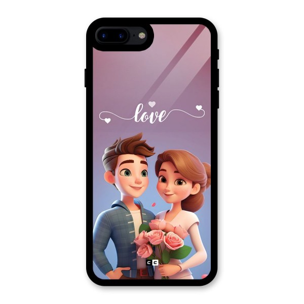Couple With Flower Glass Back Case for iPhone 7 Plus