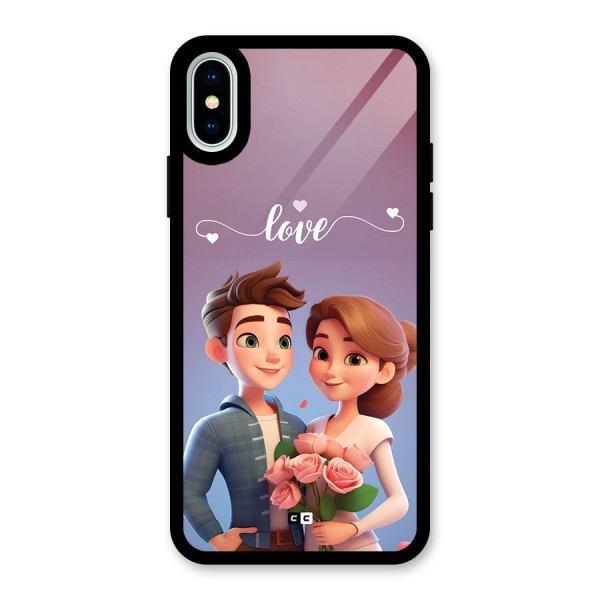 Couple With Flower Glass Back Case for iPhone X