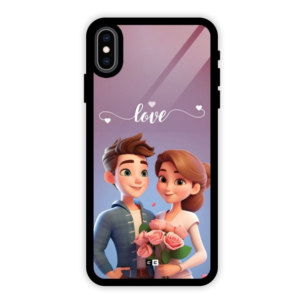 Couple With Flower Glass Back Case for iPhone XS Max