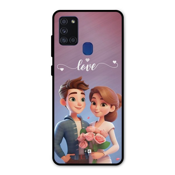 Couple With Flower Metal Back Case for Galaxy A21s
