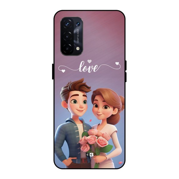 Couple With Flower Metal Back Case for Oppo A74 5G