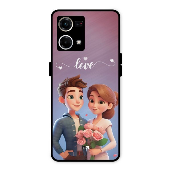 Couple With Flower Metal Back Case for Oppo F21 Pro 4G