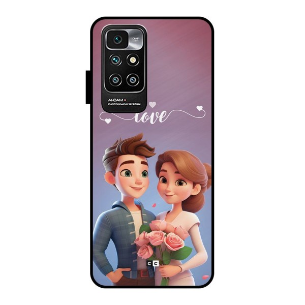 Couple With Flower Metal Back Case for Redmi 10 Prime