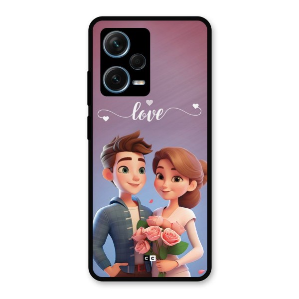 Couple With Flower Metal Back Case for Redmi Note 12 Pro Plus 5G
