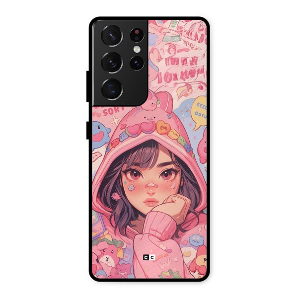 Cute Anime Girl Metal Back Case for Galaxy S21 Ultra 5G