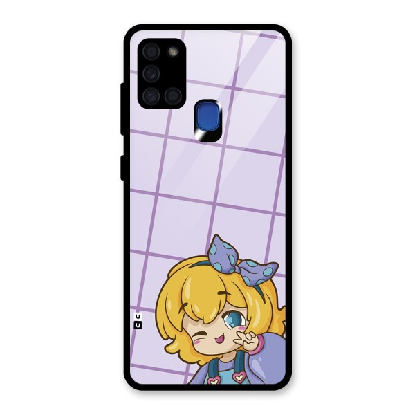 Cute Anime Illustration Glass Back Case for Galaxy A21s