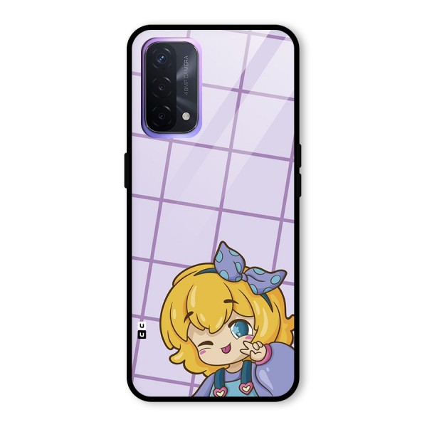 Cute Anime Illustration Glass Back Case for Oppo A74 5G