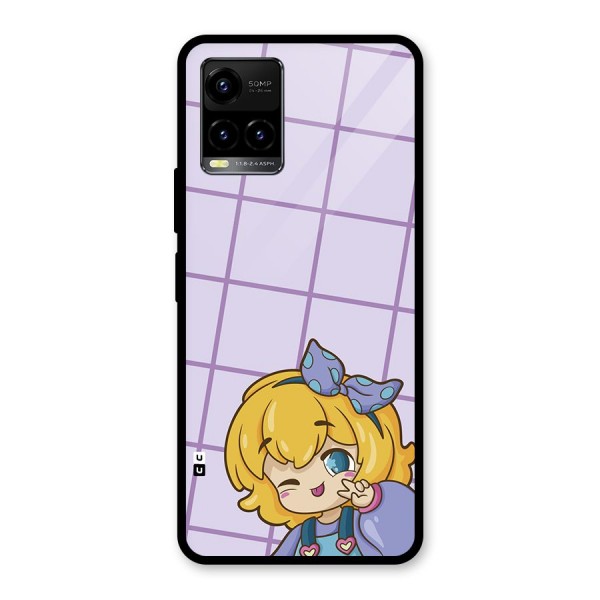 Cute Anime Illustration Glass Back Case for Vivo Y33s