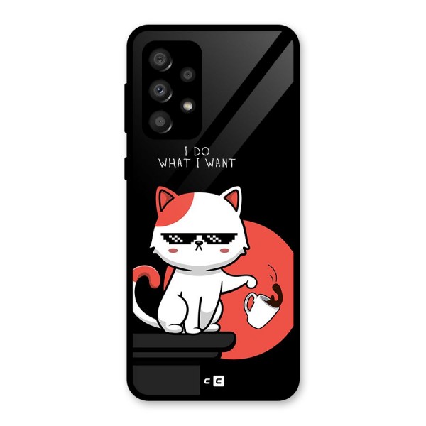 Cute Attitude Cat Glass Back Case for Galaxy A32