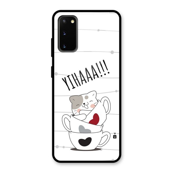 Cute Cat Cup Glass Back Case for Galaxy S20