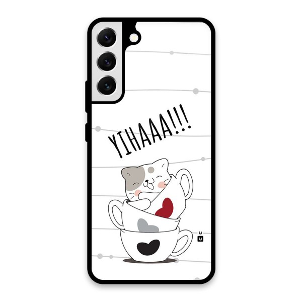 Cute Cat Cup Glass Back Case for Galaxy S22 Plus 5G