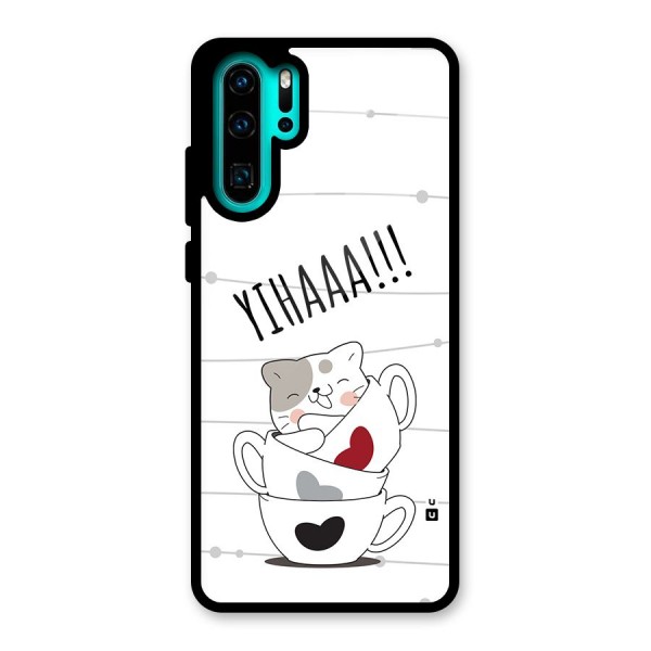 Cute Cat Cup Glass Back Case for Huawei P30 Pro