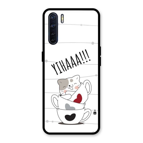 Cute Cat Cup Glass Back Case for Oppo F15