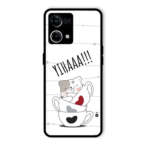 Cute Cat Cup Glass Back Case for Oppo F21s Pro 4G