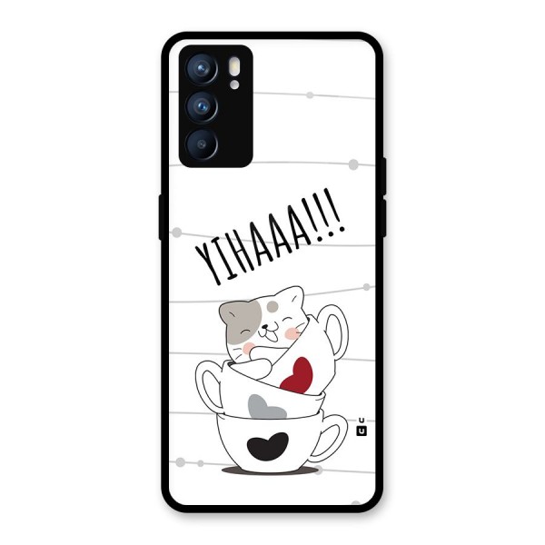 Cute Cat Cup Glass Back Case for Oppo Reno6 5G