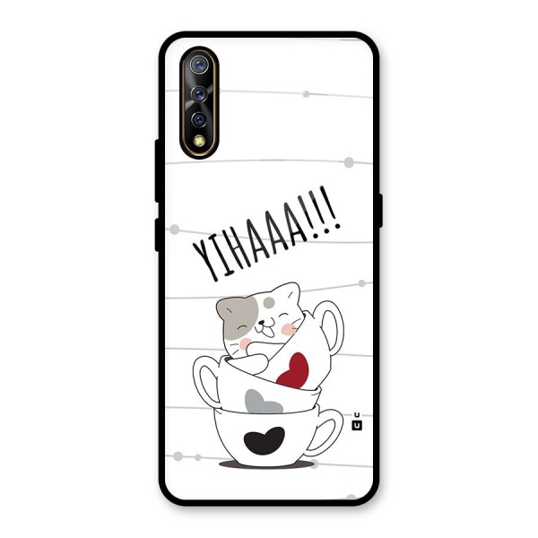 Cute Cat Cup Glass Back Case for Vivo S1