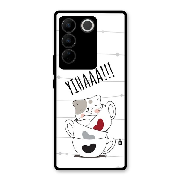Cute Cat Cup Glass Back Case for Vivo V27