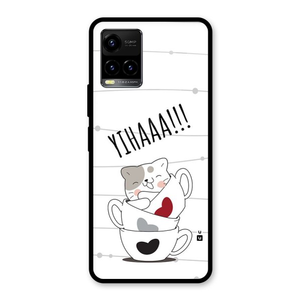 Cute Cat Cup Glass Back Case for Vivo Y21G