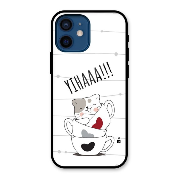 Cute Cat Cup Glass Back Case for iPhone 12 Mini