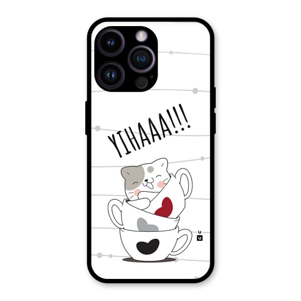 Cute Cat Cup Glass Back Case for iPhone 14 Pro Max