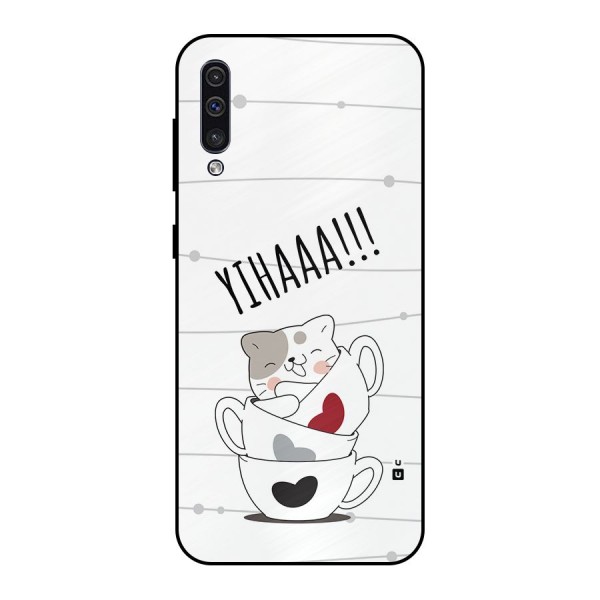 Cute Cat Cup Metal Back Case for Galaxy A30s