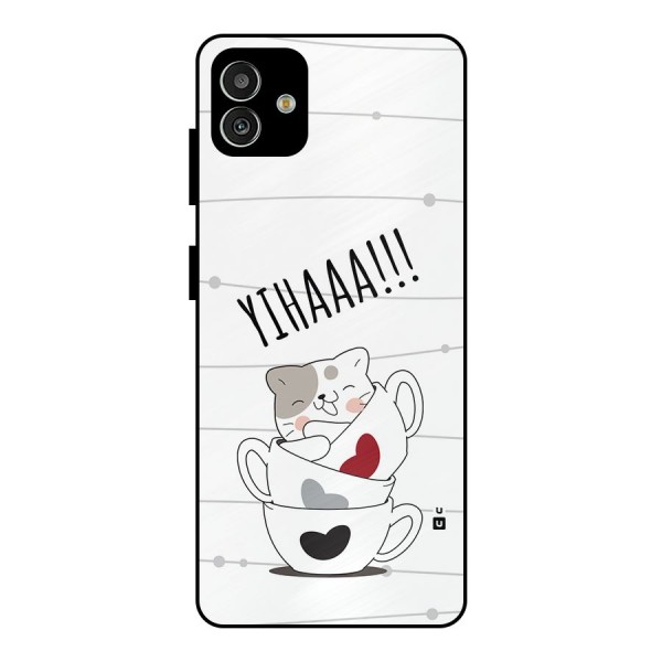 Cute Cat Cup Metal Back Case for Galaxy M13 5G