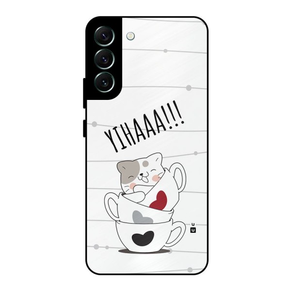 Cute Cat Cup Metal Back Case for Galaxy S22 Plus 5G
