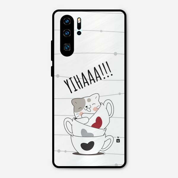 Cute Cat Cup Metal Back Case for Huawei P30 Pro