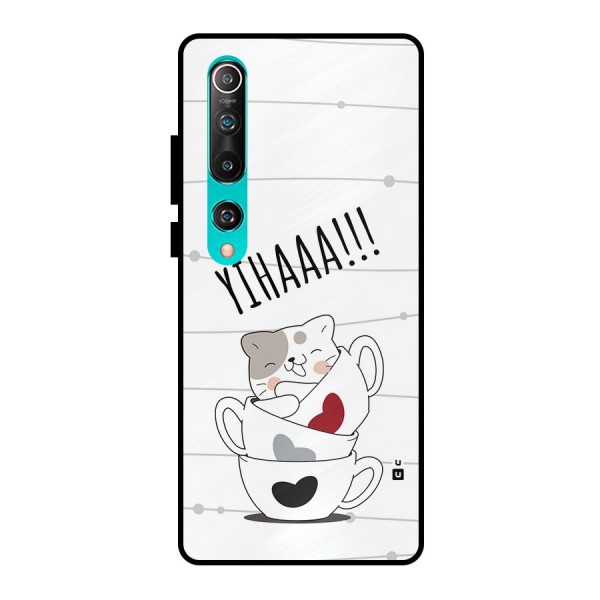 Cute Cat Cup Metal Back Case for Mi 10