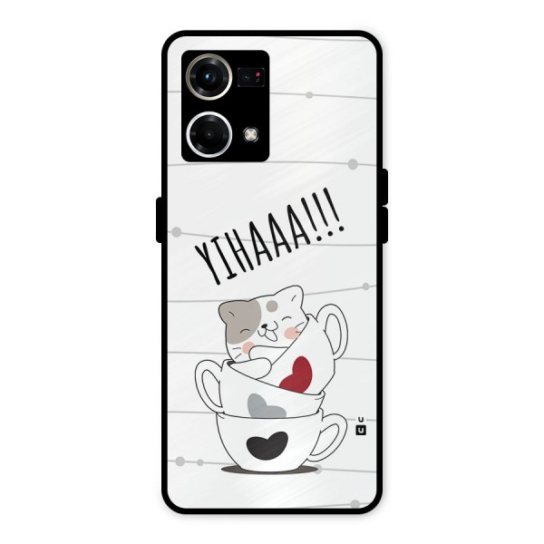 Cute Cat Cup Metal Back Case for Oppo F21 Pro 4G