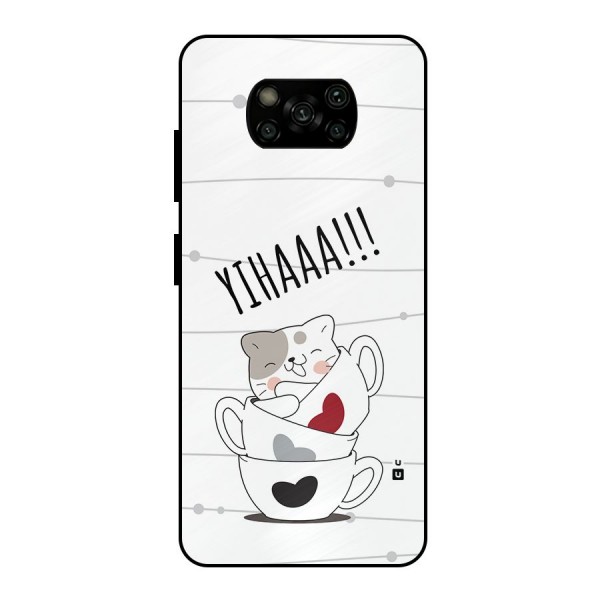 Cute Cat Cup Metal Back Case for Poco X3