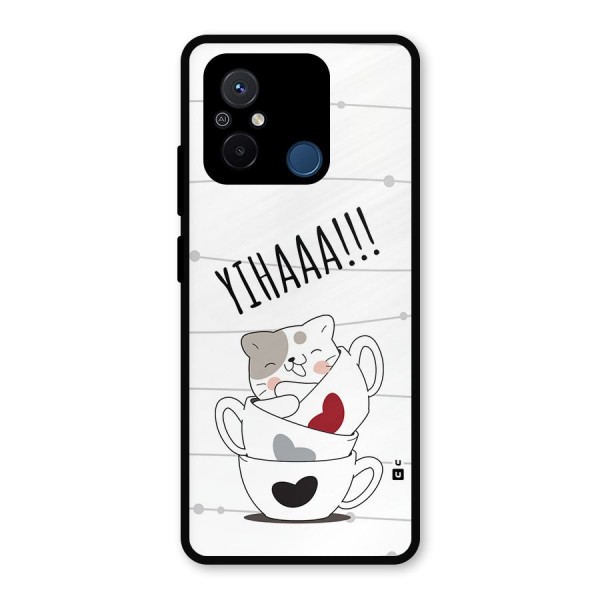Cute Cat Cup Metal Back Case for Redmi 12C