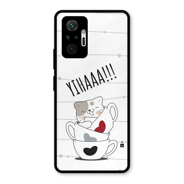 Cute Cat Cup Metal Back Case for Redmi Note 10 Pro Max