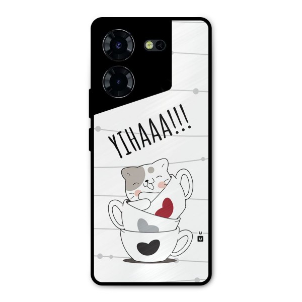 Cute Cat Cup Metal Back Case for Tecno Pova 5 Pro 5G