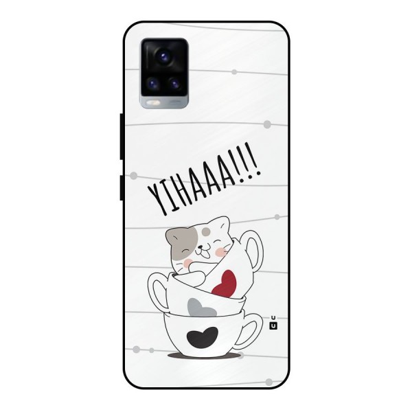 Cute Cat Cup Metal Back Case for Vivo V20
