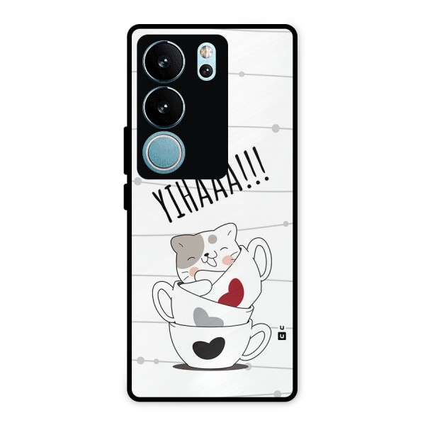 Cute Cat Cup Metal Back Case for Vivo V29