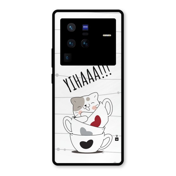 Cute Cat Cup Metal Back Case for Vivo X80 Pro