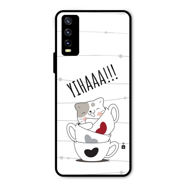 Cute Cat Cup Metal Back Case for Vivo Y20t