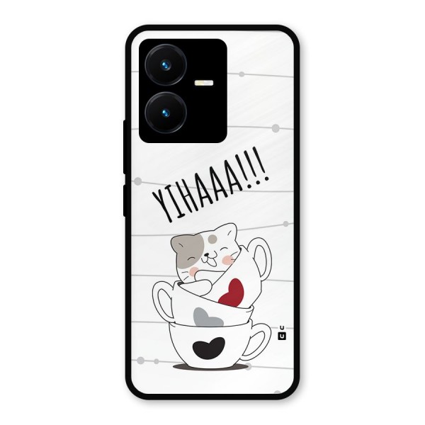 Cute Cat Cup Metal Back Case for Vivo Y22