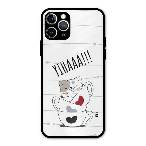 Cute Cat Cup Metal Back Case for iPhone 11 Pro Max