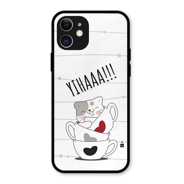 Cute Cat Cup Metal Back Case for iPhone 12