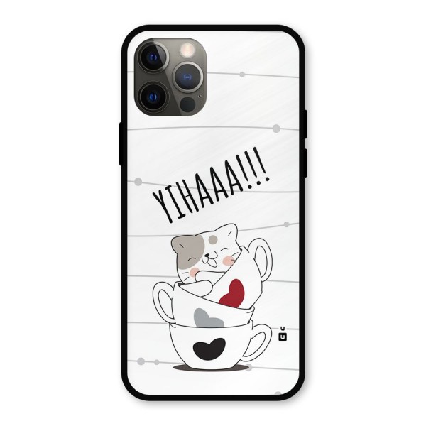 Cute Cat Cup Metal Back Case for iPhone 12 Pro