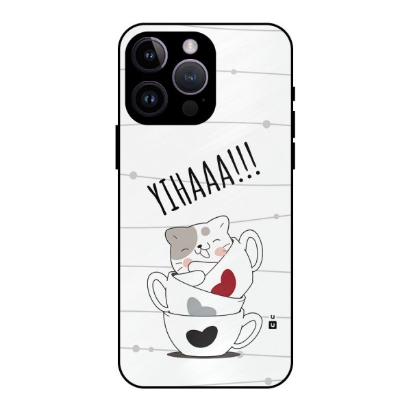 Cute Cat Cup Metal Back Case for iPhone 14 Pro Max