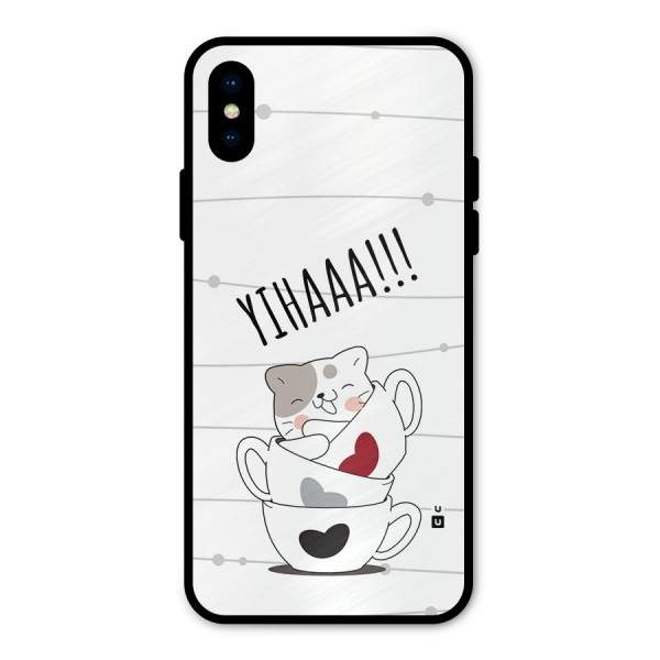 Cute Cat Cup Metal Back Case for iPhone XS