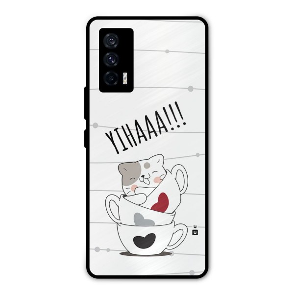 Cute Cat Cup Metal Back Case for iQOO 7 5G