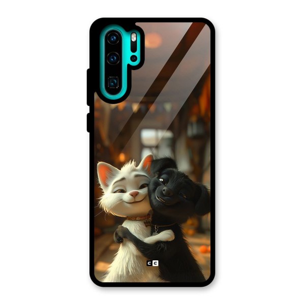 Cute Cat Dog Glass Back Case for Huawei P30 Pro