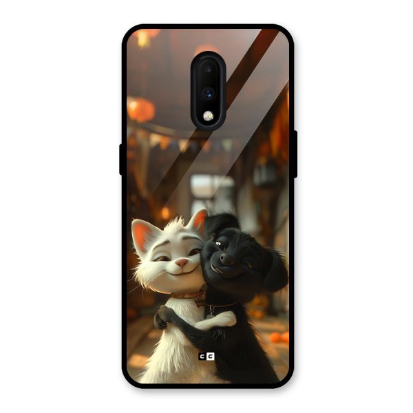 Cute Cat Dog Glass Back Case for OnePlus 7